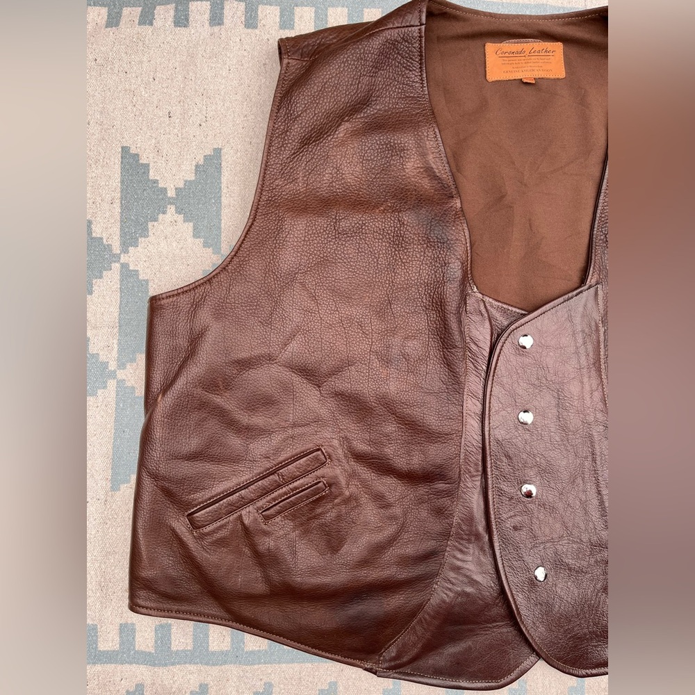 Coronado Bison Leather Laredo Concealed Carry Western Vest Brown Handmade Retro - Picture 7 of 16